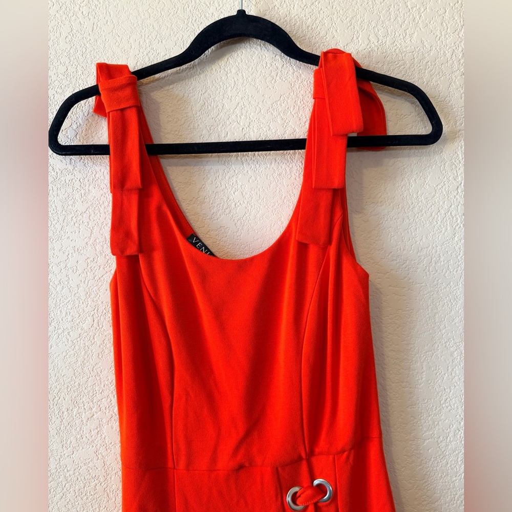 VENUS Bright Orange Tie-Shoulder Midi Dress - Picture 9 of 9